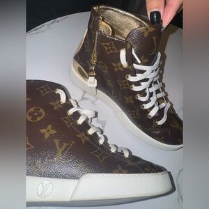 Louis Vuitton Brown and Gold High-Top Sneakers